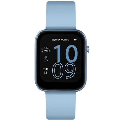 Light blue smartwatch with a square display showing the time 10:09.