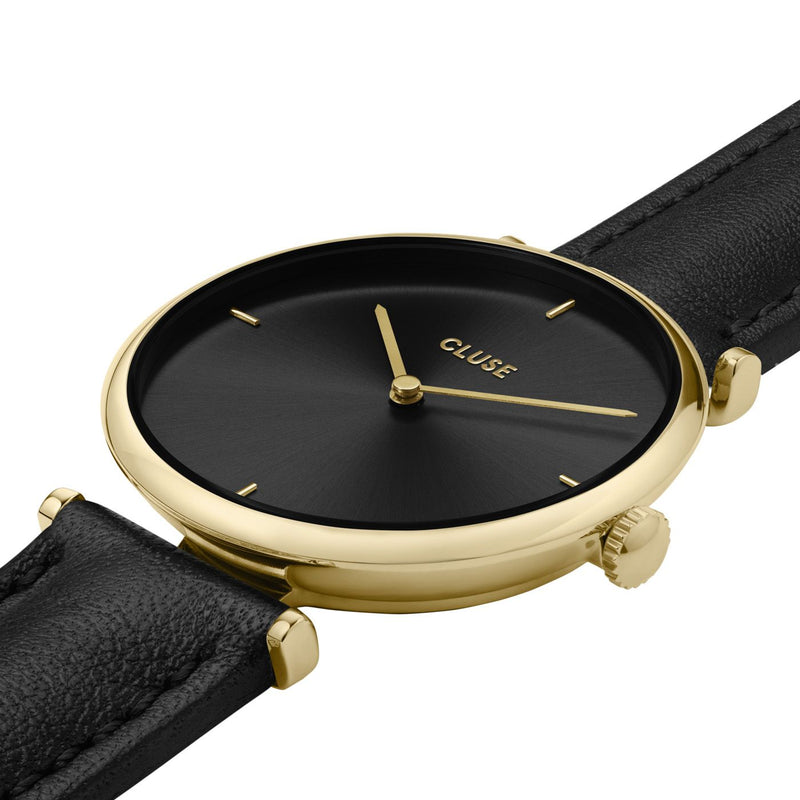 CLUSE Triomphe Gold Black / Black Leather Watch CW10404