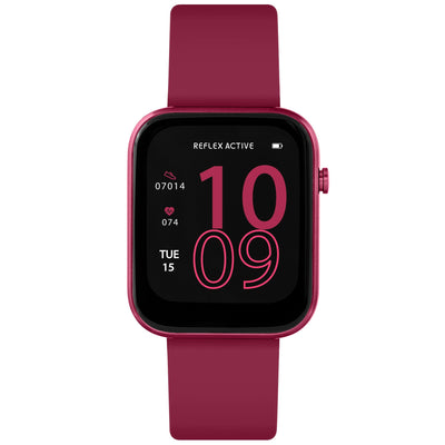 Pink smartwatch with a square display showing the time 10:09.