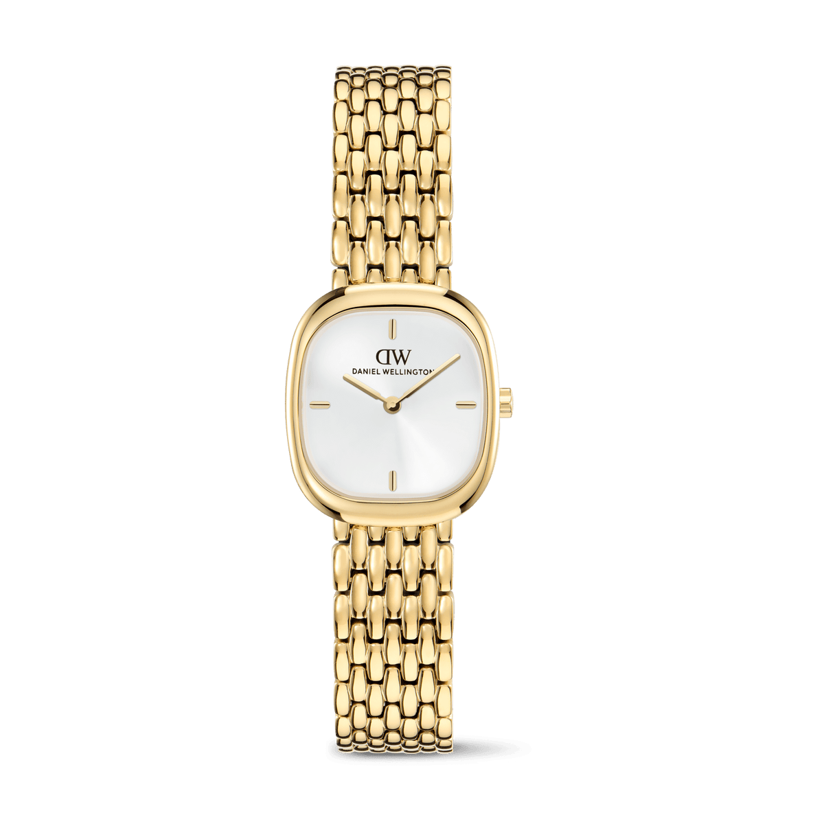 Daniel Wellington Corta White Grain-Link Gold DW00100993 women's watch with white sunray dial and gold link strap