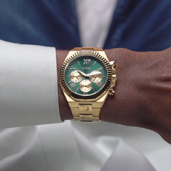 Guess Gold Green Dial Gold Bracelet Watch GW0703G2