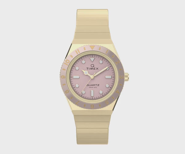 Timex Q Time 30mm Pink Gold Expansion Band Women's Watch TW2Y57400