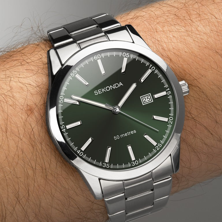 Sekonda Mens Stainless Steel Watch SK1946 Green Dial Durable Timepiece