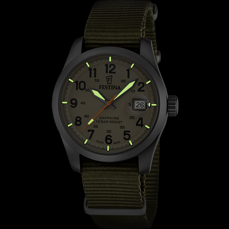 Festina Swiss Made Field Compact with Green Nato Strap Men's Watch F20082/1