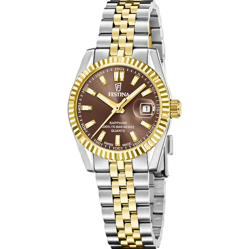 Festina Swiss Made Classic Brown Dial Two Tone Stainless Steel Women’s Watch F20088/3