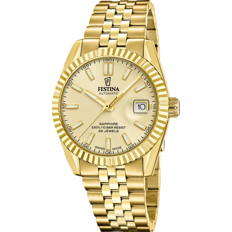 Festina Swiss Made Automatic Gold Dial Stainless Steel Men’s Watch F20092/2