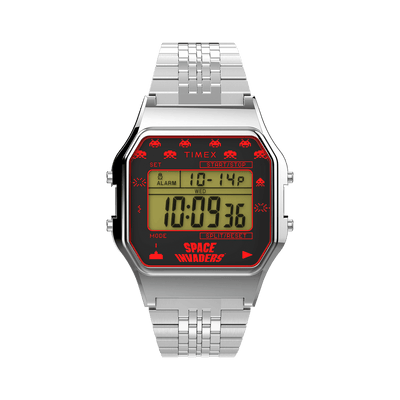 Timex T80 太空侵略者银色不锈钢手表 TW2V30000 