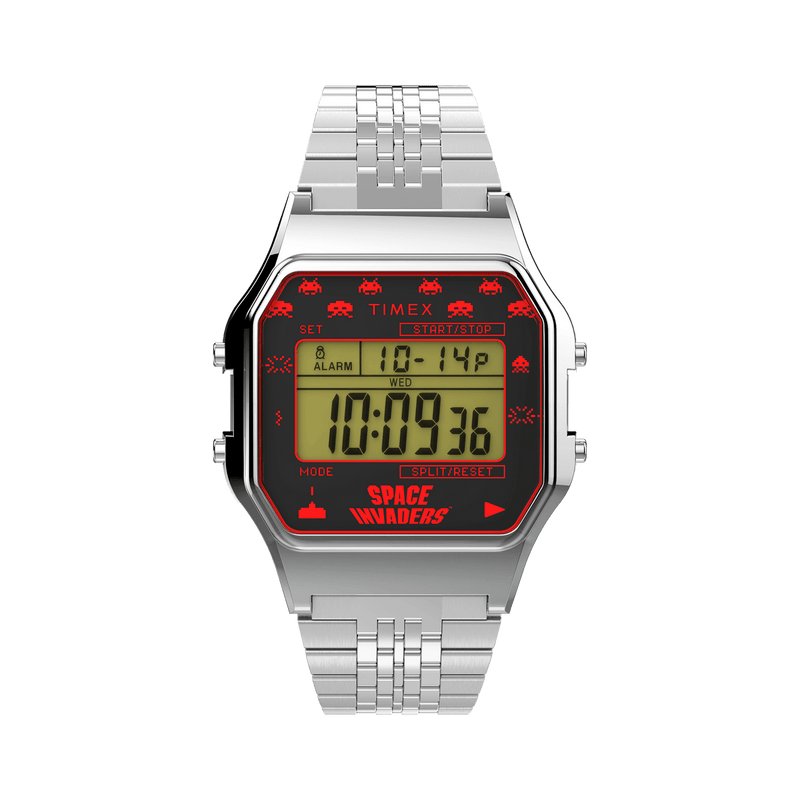 Timex T80 太空侵略者银色不锈钢手表 TW2V30000 