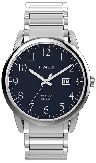 Timex Easy Reader 40 毫米海军蓝表盘银色手表 TW2W52200