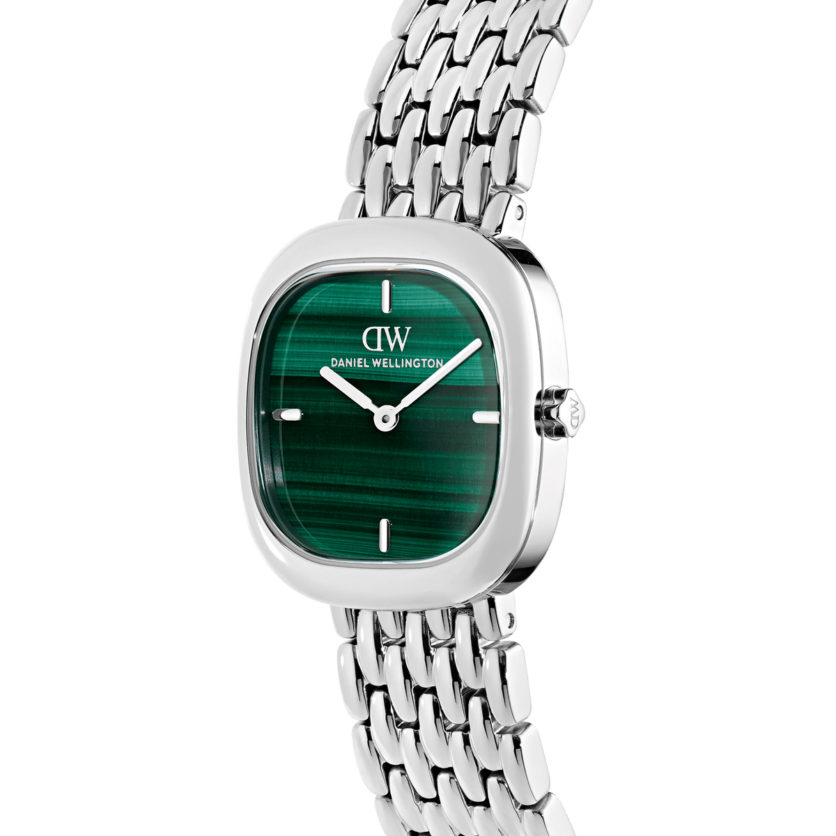 Daniel Wellington Corta Malachite Grain-Link Silver DW00100991 women's watch with green sunray dial and silver link strap