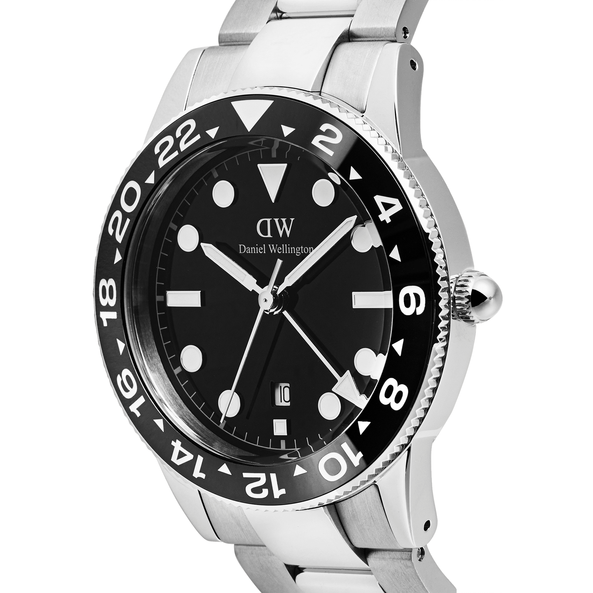 Daniel Wellington Iconic GMT Link Black Ceramic Bezel Silver DW00100919