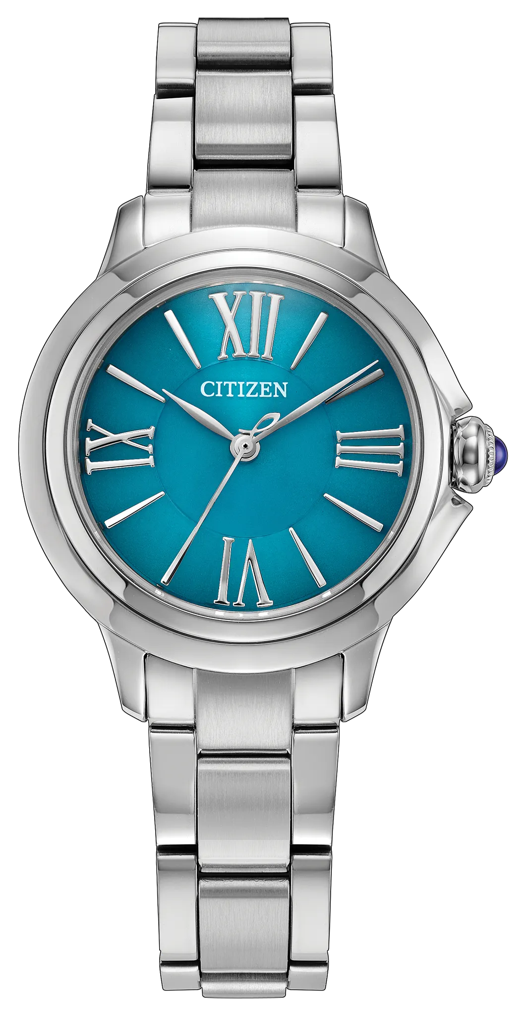 Citizen L Ceci EM1161-55L women's watch light blue dial silver stainless steel bracelet front view