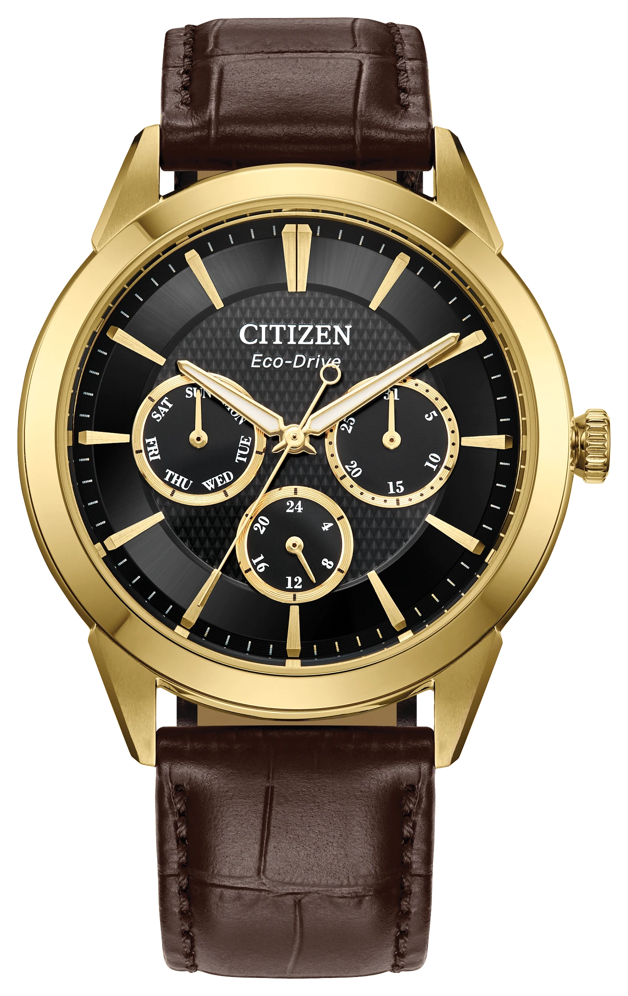 Citizen Classic BU2112-06E men's watch black dial brown leather strap dial detail