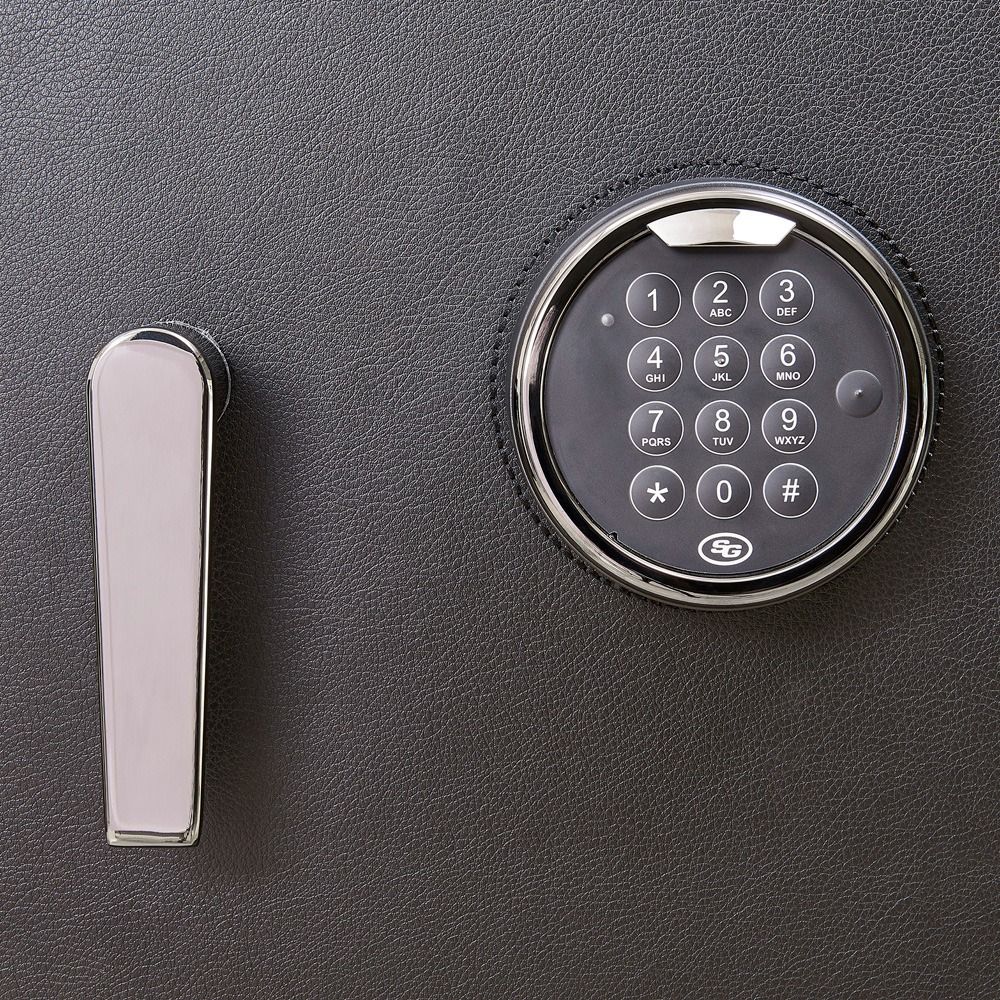 WOLF Athos 20 Piece Watch Winder Safe in Black, door handle and digital keypad