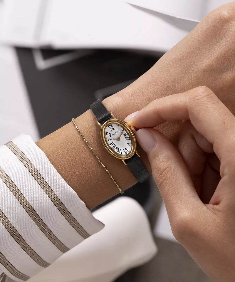 Timex Cavatina Gold Case with Black Leather Band Women's Watch TW2W78300