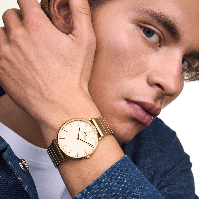 Daniel Wellington 经典钢琴链金色 Unitone 手表