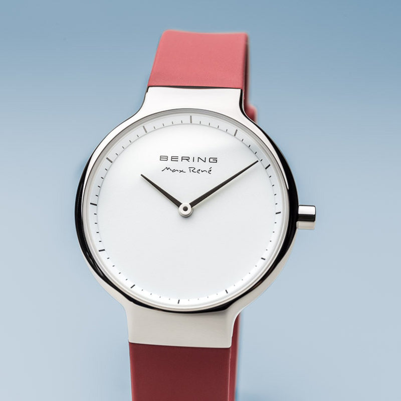 Bering Max René Polished Silver Red Silicone Watch