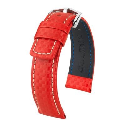 Hirsch Carbon Red Embossed Water-Resistant Leather Watch Band