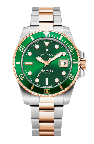 JDM Swiss-Made Pro Scuba 43 Two Tone Green Watch JWG02804