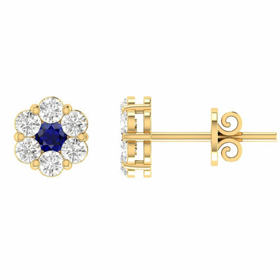 Sapphire Diamond Stud Earrings With 0.19ct Diamonds In 9K Yellow Gold