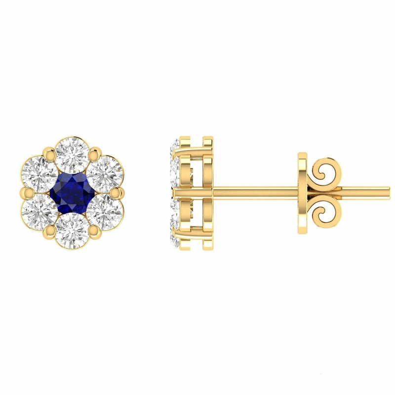 Sapphire Diamond Stud Earrings With 0.19ct Diamonds In 9K Yellow Gold