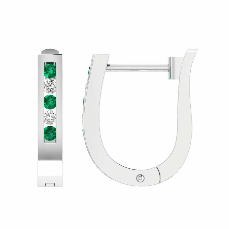 Emerald Diamond Huggie Earrings With 0.10ct Diamonds In 9K White Gold