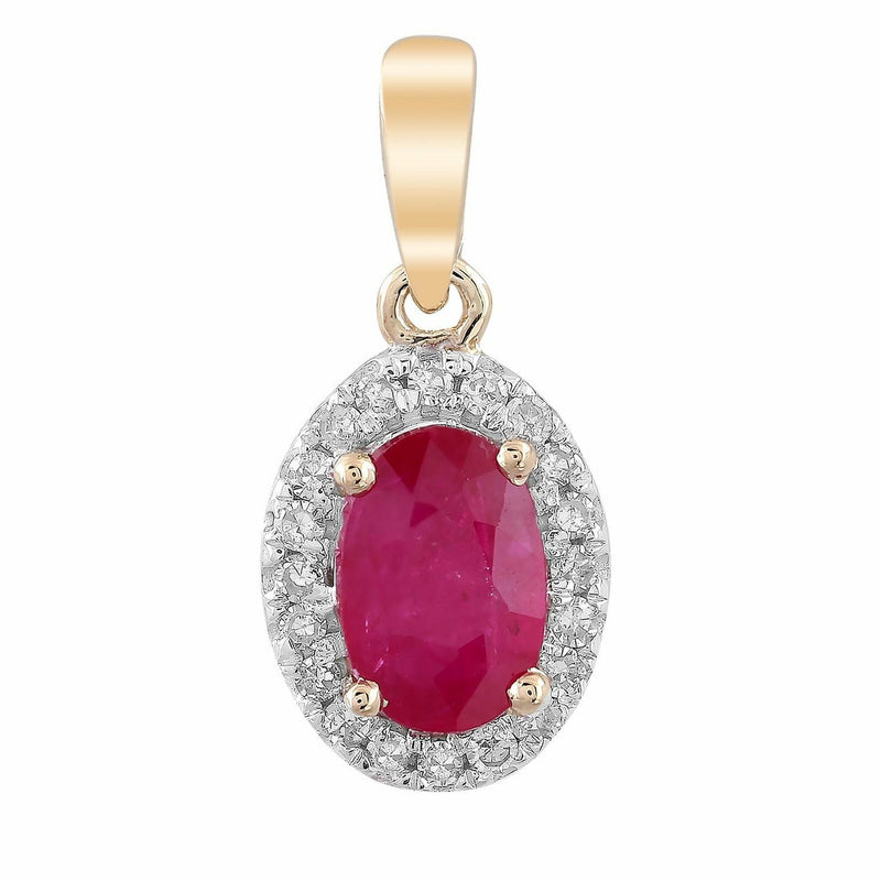 Ruby Pendant With 0.07ct Diamonds In 9K Yellow Gold