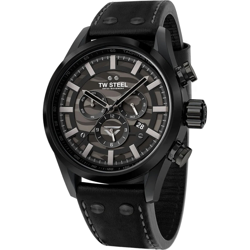 TW Steel Veloce Black Leather Strap Watch SVS309