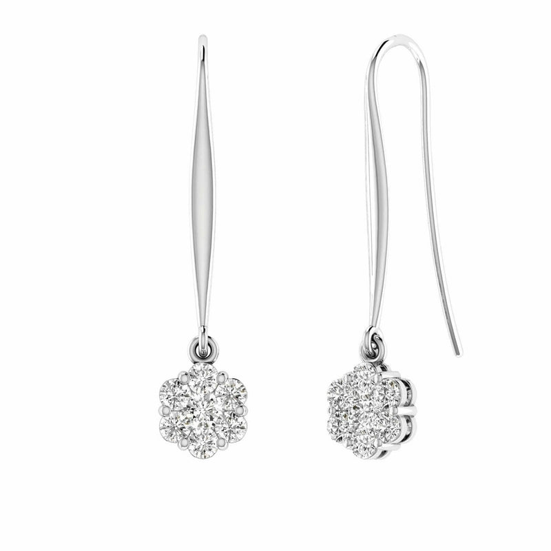 Cluster Hook Diamond Earrings With 1.00ct Diamonds In 9K White Gold