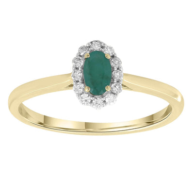 Emerald Ring with 0.1ct Diamondsin 9K Yellow Gold