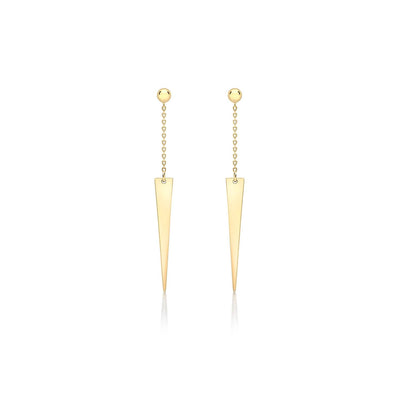 9K Yellow Gold Solid Spear Drop Chain Earrings