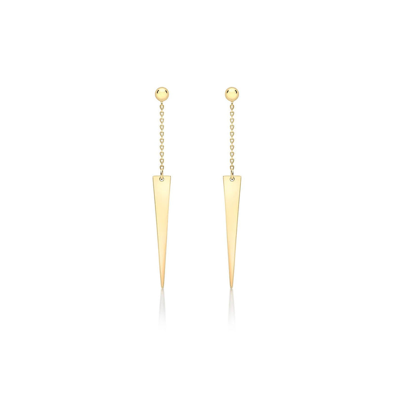 9K Yellow Gold Solid Spear Drop Chain Earrings