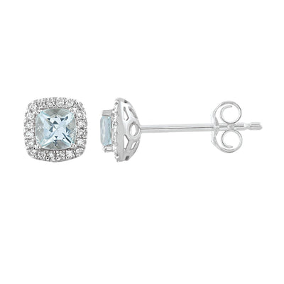 Aquamarine Earrings With 0.09ct Diamonds In 9K White Gold