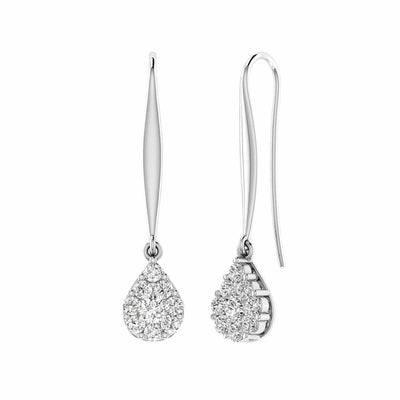 Tear Drop Hook Diamond Earrings With 1.00ct Diamonds In 9K White