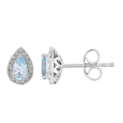 Aquamarine Stud Earrings with 0.1ct Diamonds in 9K White Gold