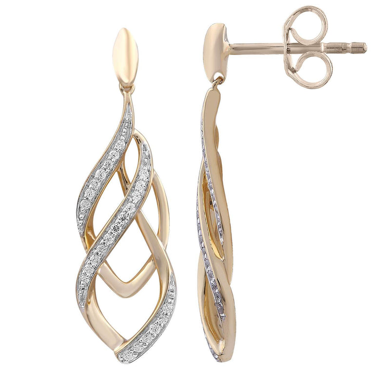 Diamond 0.15ct Twist Drop Earrings 9K Yellow Gold