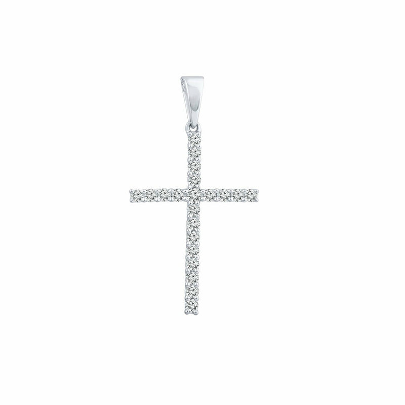 Diamond Cross Pendant With 0.10ct Diamonds In 9K White Gold