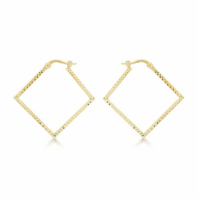 9K Yellow Gold Diamond Cut Square Earrings 23mm