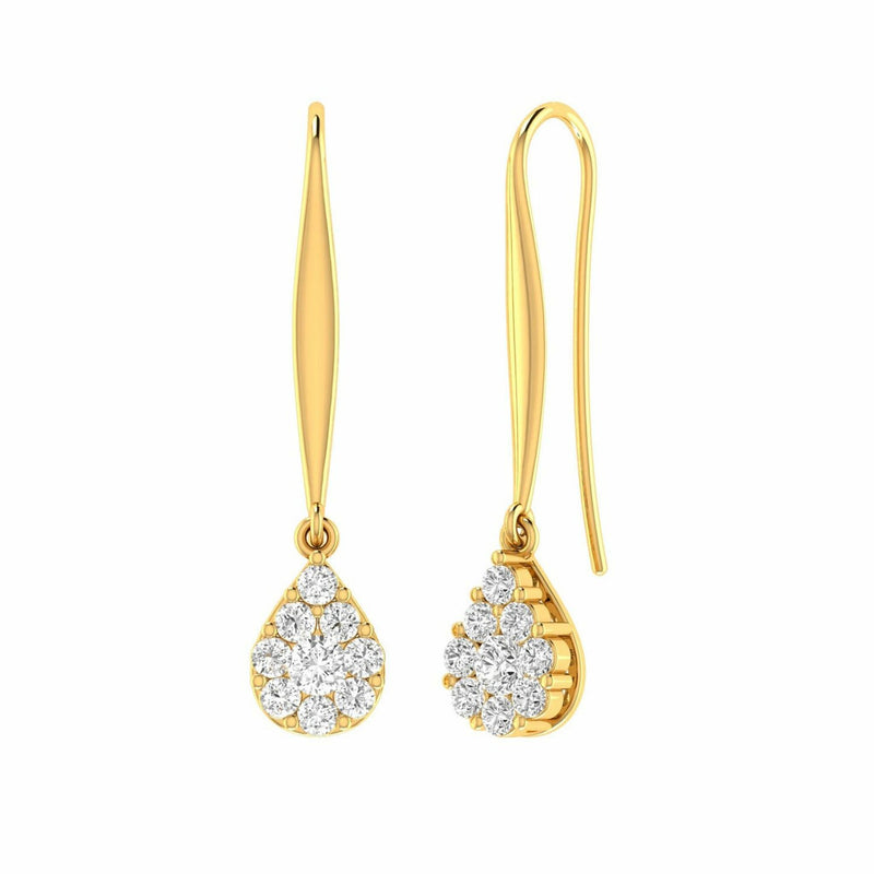 Tear Drop Hook Diamond Earrings With 0.10ct Diamonds In 9K Yellow Gold
