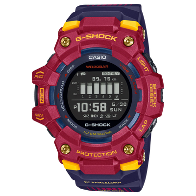 G-Shock G-Squad 蓝色和红色树脂表带手表 GBD100BAR-4D