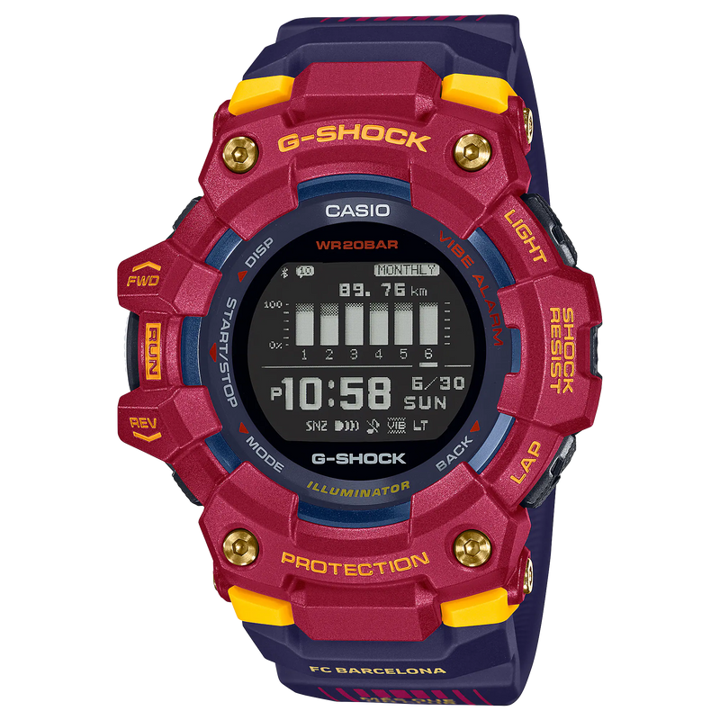 G-Shock G-Squad 蓝色和红色树脂表带手表 GBD100BAR-4D