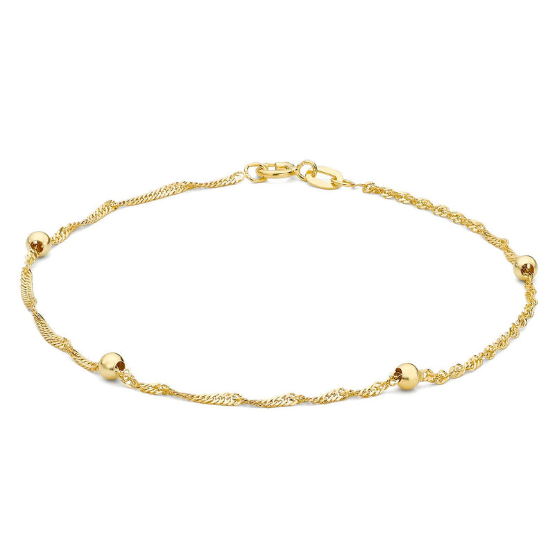 9K Yellow Gold Solid Balls and Twist Curb Chain Bracelet 19cm