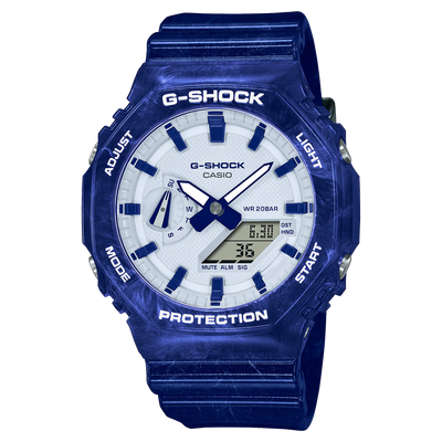 G-Shock 数字模拟蓝色树脂表带手表 GA2100BWP-2A