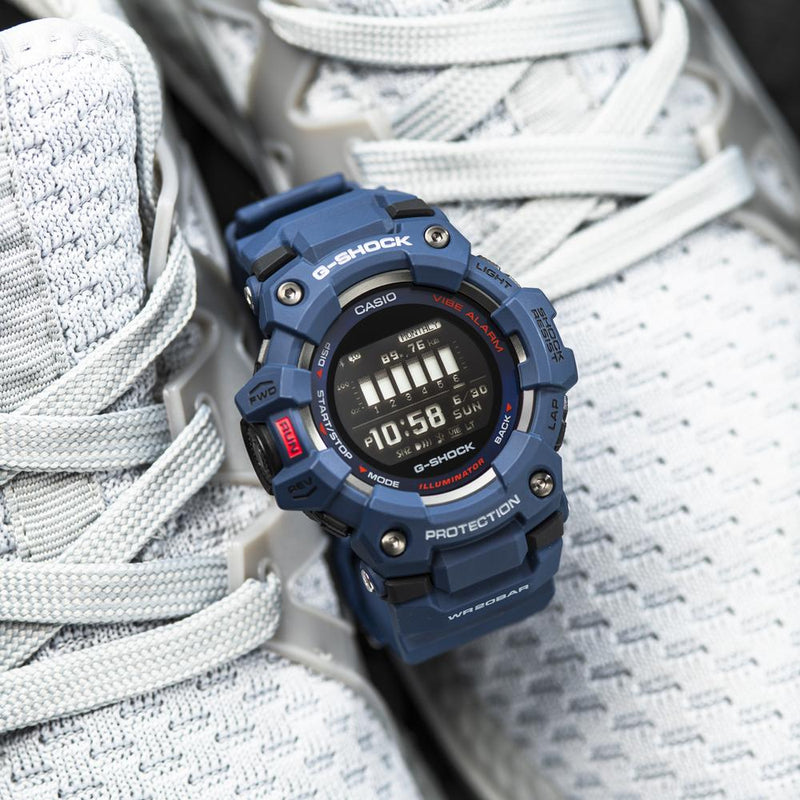 Blue G-Shock digital wristwatch with a rugged design.