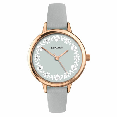 Sekonda Rose Gold Case Grey Floral Dial Womens Watch