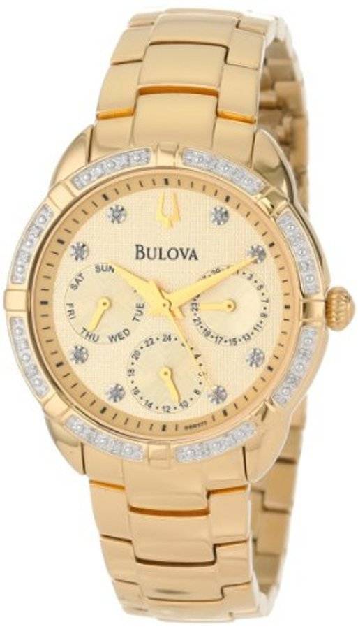 Bulova Diamond Dial Diamond Bezel Yellow Gold Tone 98R171 - Womens Watch