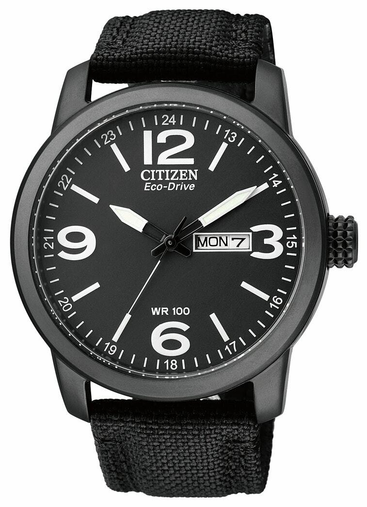 Citizen Eco-Drive Black Nylon Band Mens Watch BM8475-34E