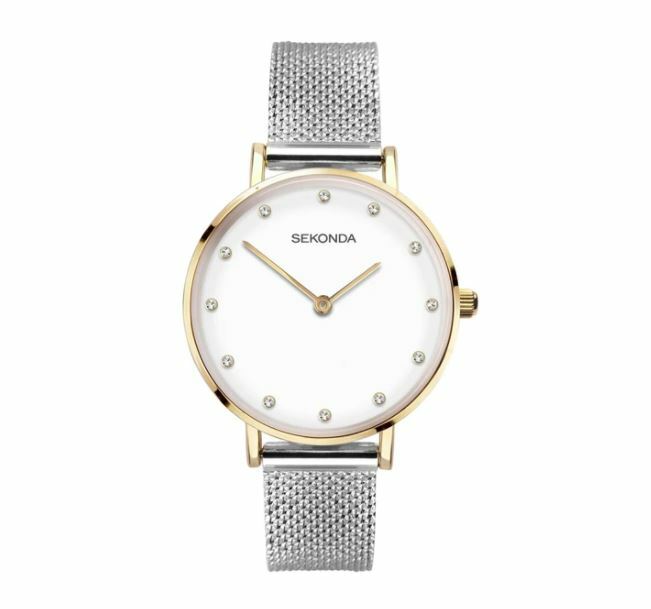 Sekonda Gold Case White Stone Set Dial Womens Watch