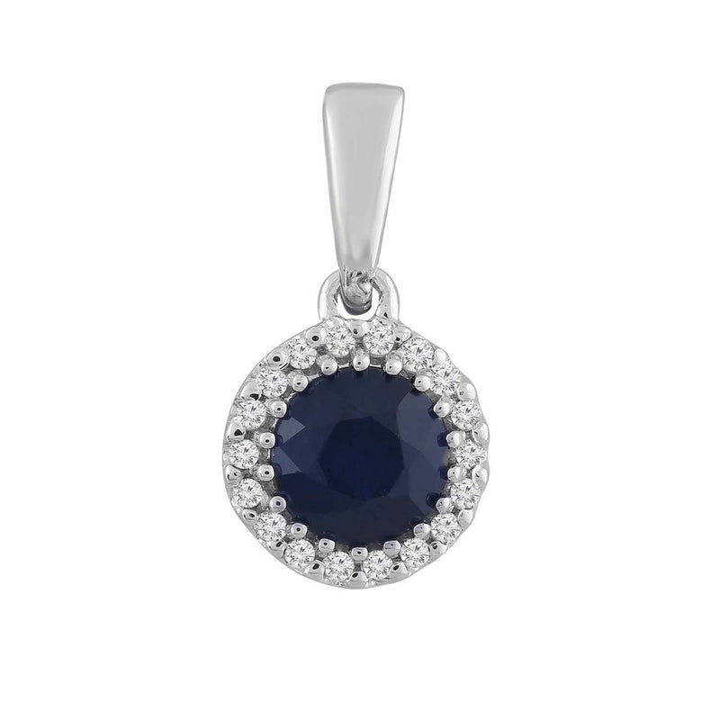 Sapphire Pendant With 0.03Ct Diamond In 9K White Gold