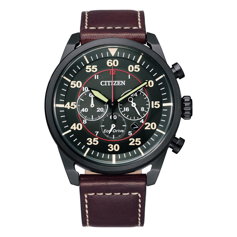 Citizen Eco-Drive Chronograph Brown Leather Watch CA4218-14E